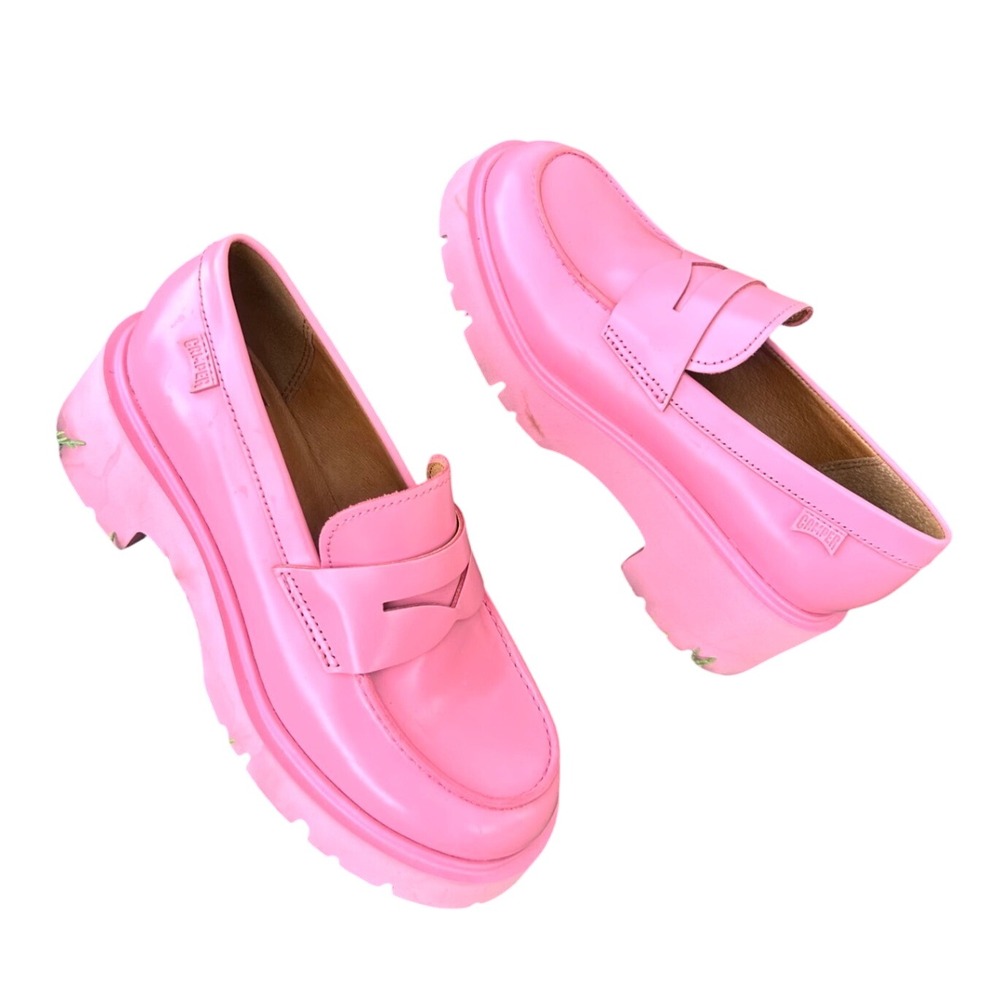 Camper Milah Pink Leather Platform Penny Loafers Women's Size 36 US Size 6